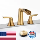 Brushed Gold Waterfall Bathroom Faucet Sanliv 3-PIECE Widespread Sink. Fixed Price $181.03.