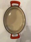 Creuset Modern Heritage 1.75 Qt Red Enameled Cast Iron Oval Gratin Baker Dish. Fixed Price $125.00.