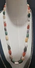 Polish Stones Necklace Rust Green White Tan Jade? Agate? Quarts Gem. Fixed Price $59.00.