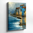 Wall Art Coastal Village Seascape Lighthouse Oil Painting Print Blue Houses Deco. Fixed Price $46.90.