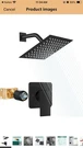 Heyalan Matte Black 8IN Square Rainfall Shower Set W/ Valve Trim, Wall Mount. Fixed Price $30.00.