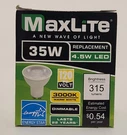New Maxlite Dimmable 4.5 Led 35W PAR16 GU10 Base Flood 3000K Warm White. Fixed Price $5.00.