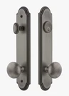 New Grandeur Hardware Arc Tall Plate Entry Set Fifth Ave. Knob Pewter, Msrp $595. Fixed Price $235.00.