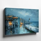 Lighthouse Coastal Village Canvas Wall Art Ocean Scene Blue Stormy Sky Print. Fixed Price $89.90.