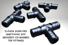 5-PACK Zurn Pex QQPT444X 3/4" Qicksert Cr Barbed Tee Fittings. Fixed Price $9.99.