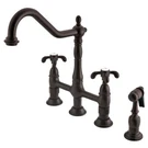 Kingston KS1275TXBS French Country Bridge Kitchen Faucet W/brass Sprayer. Fixed Price $347.18.