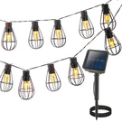 Solar Vintage String Lights 10 Led Bulbs, Metal Cage Lantern Fairy Patio. Fixed Price $22.94.