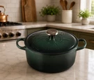 Wicked X Creuset Signature Enameled Cast Iron Round Dutch Oven, 4 1/2-QT. Fixed Price $216.00.