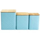 Megachef 3 Piece Square Iron Kitchen Canister Set With Bamboo Lids In Turquoise. Fixed Price $74.01.