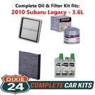 Fits: 2010 Subaru Legacy 3.6L Complete Oil, Air & Cabin Filter Kit (5W-30). Fixed Price $112.95.