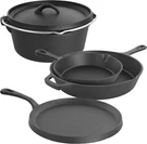 Megachef 5 Piece Pre-seasoned Cast Iron Kitchen Cookware Set W/pot & Pan, Black. Fixed Price $134.29.