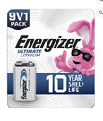Energizer L522BP Ultimate Lithium Ion 9V Batteries 10 Year Shelf Life (1 Pack). Fixed Price $10.00.