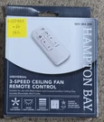 Hampton Bay White Universal 3-SPEED Ceiling Fan Remote Control With Dimmer. Fixed Price $22.49.