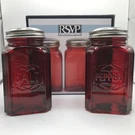 Retro Glass Salt & Pepper Shakers Set Red Stainless Steel Lids Rsvp 8 Oz.. Fixed Price $18.00.