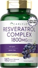 Resveratrol Supplement 1800MG Capsules Non-gmo, Gluten Free By Carlyle. Fixed Price $17.59.
