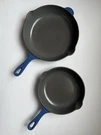 Creuset Blue/grey Enameled Cast Iron Classic Round Skillet Fry Pan 9" & 7.5. Fixed Price $89.87.