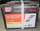 Grip-rite Round Head Nails 3" X 0.131" 30-DEGREE Paper Brite Coated 4000 Pieces. Fixed Price $75.00.